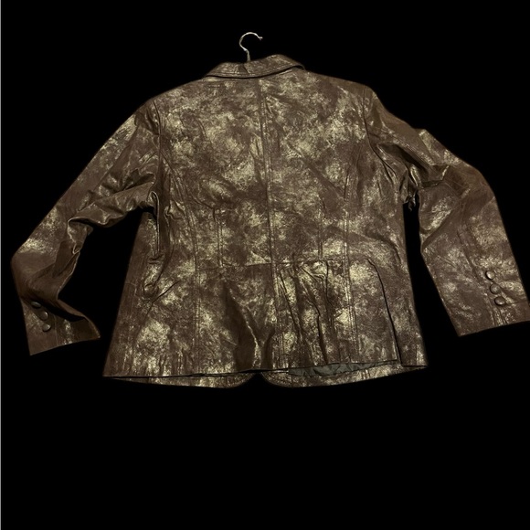 Dialogue genuine brown leather with metallic finish 3 button front blazer - Picture 6 of 13